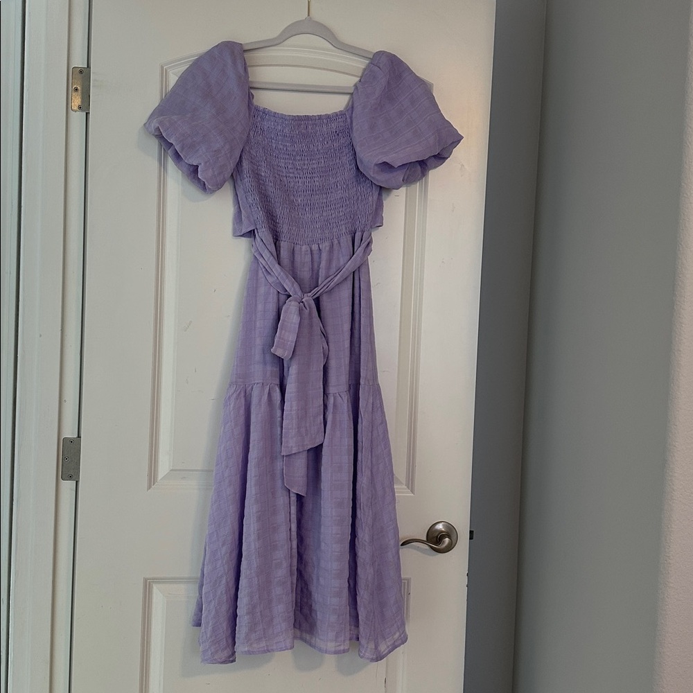 Astr Lilac Puff Sleeve Midi Dress - Picture 6 of 8